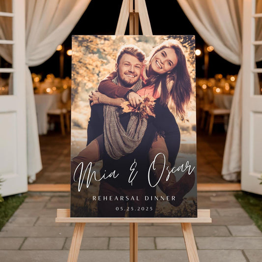 Elegant Calligraphy Rehearsal Dinner Welcome Sign with Photo