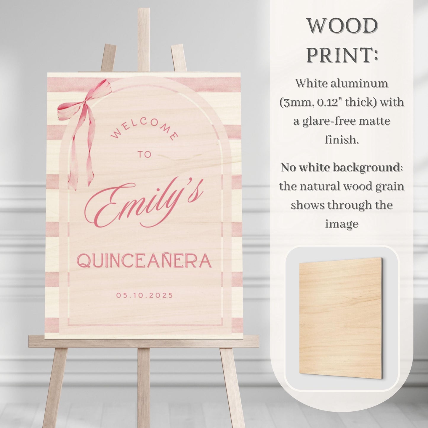 Pink Coquette Bow Striped Quinceañera Welcome Sign