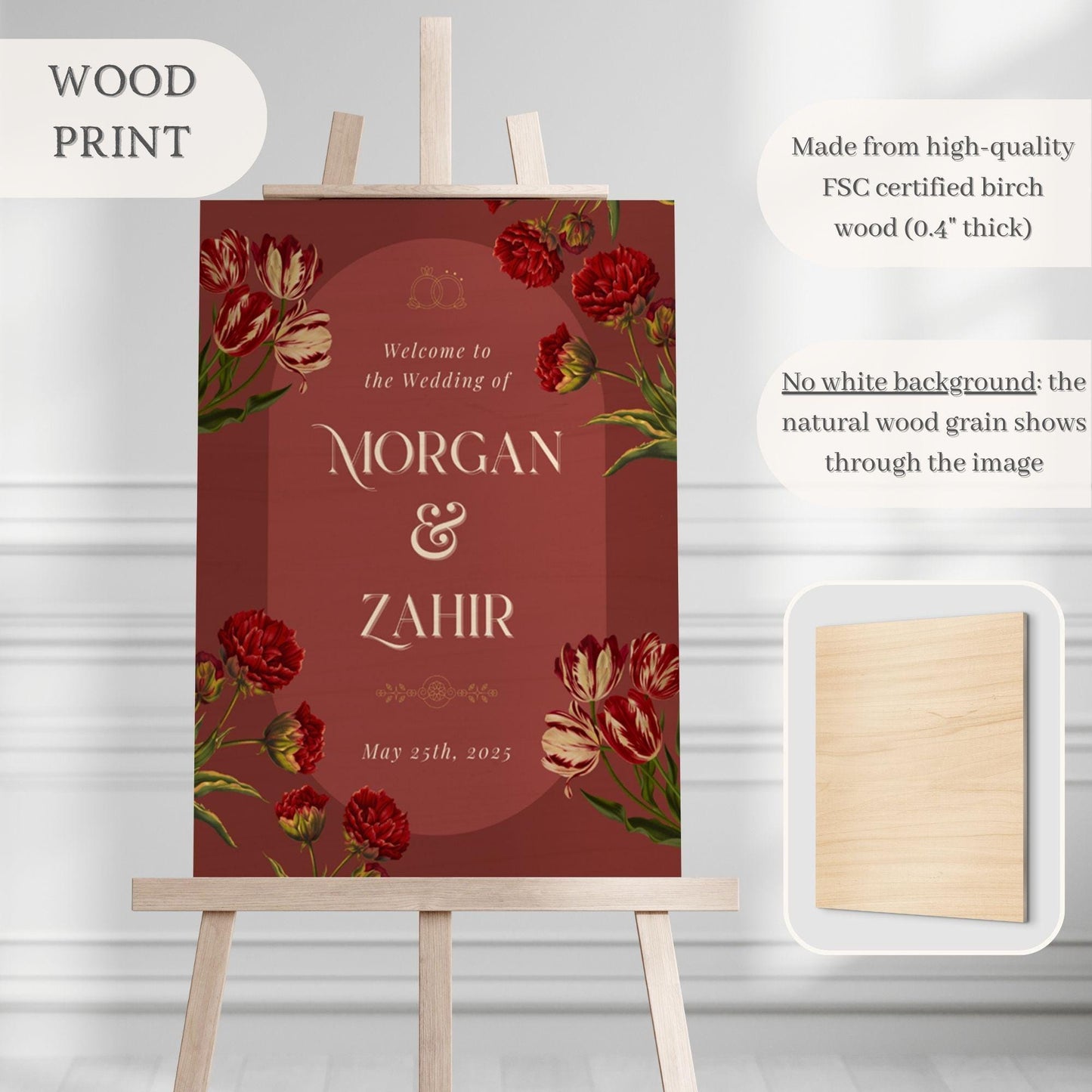 Red Floral Indian Wedding Welcome Sign for Mehndi, Sangeet, Haldi etc.