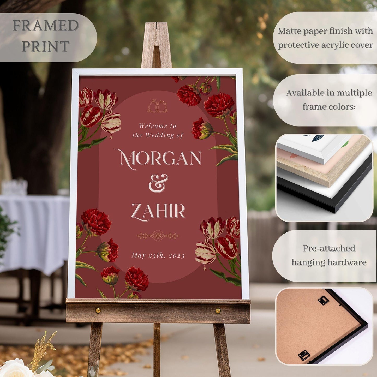 Red Floral Indian Wedding Welcome Sign for Mehndi, Sangeet, Haldi etc.