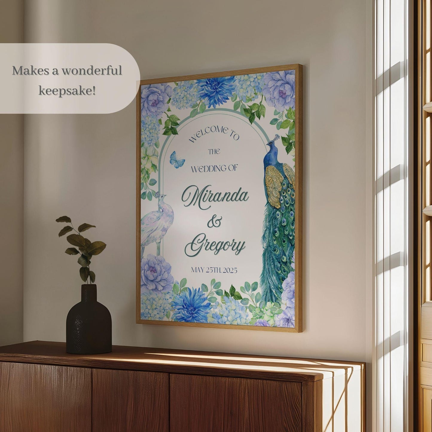 Blue Peacock Indian Wedding Welcome Sign for Mehndi, Sangeet, Haldi etc.