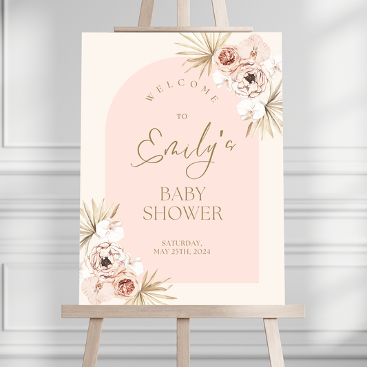 Pink Boho Arch Baby Shower Welcome Sign - Magnolia Dane Co.