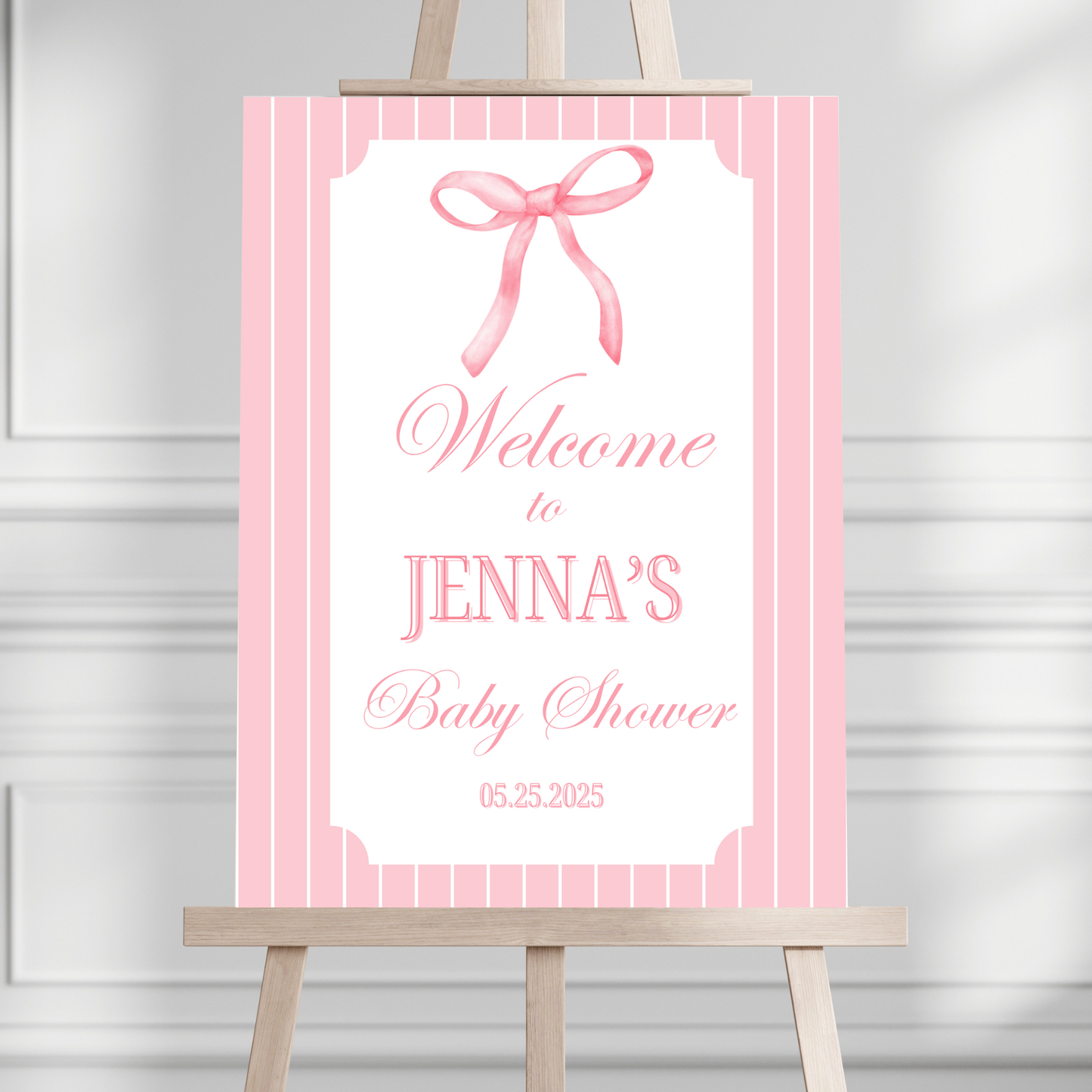 Pink Bow Preppy Baby Shower Welcome Sign