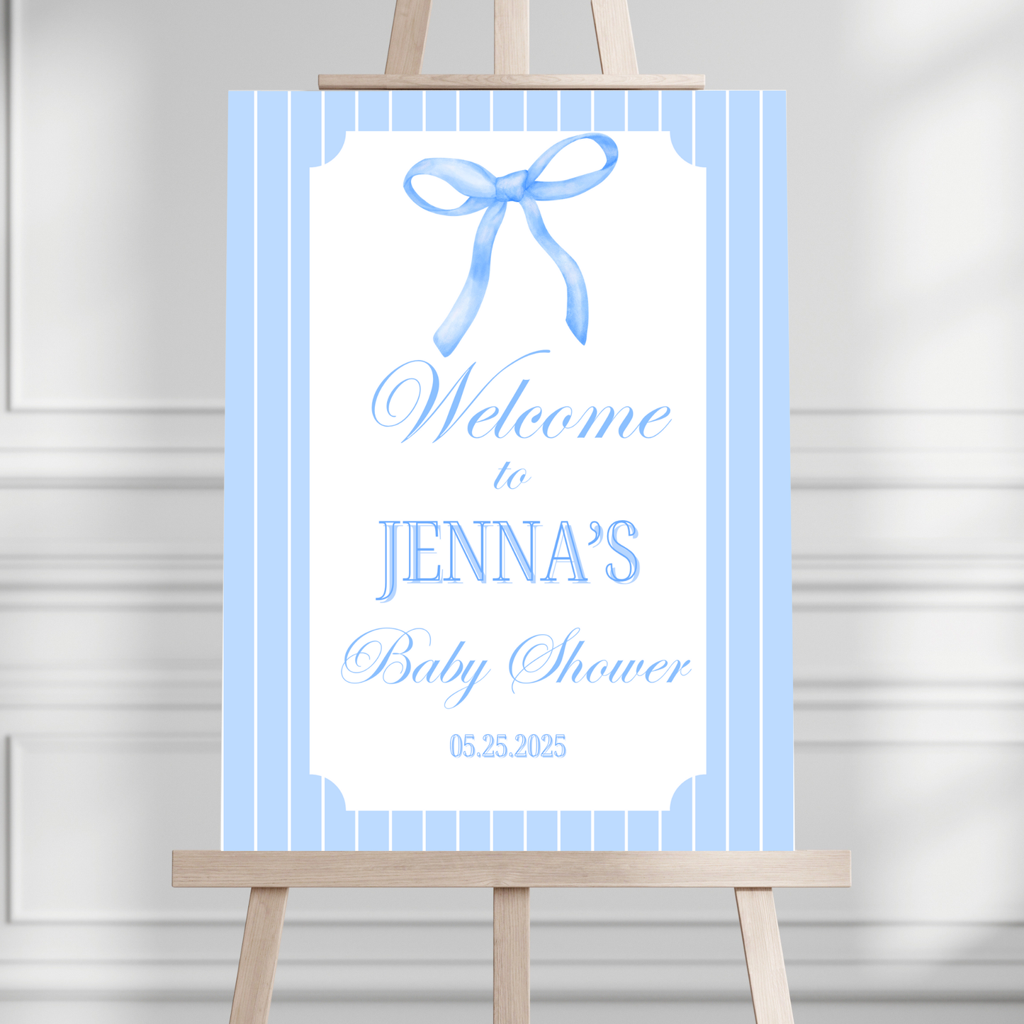 Blue Bow Preppy Baby Shower Welcome Sign - Magnolia Dane Co.