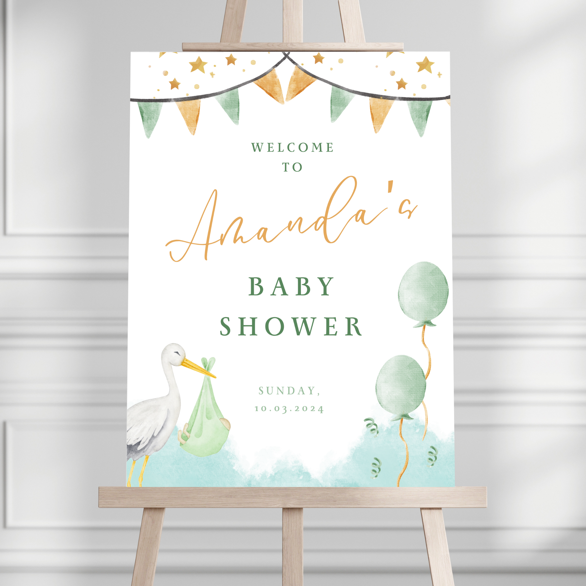 Gender Neutral Stork Baby Shower Welcome Sign - Magnolia Dane Co.