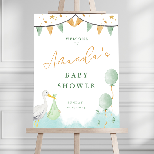 Gender Neutral Stork Baby Shower Welcome Sign - Magnolia Dane Co.