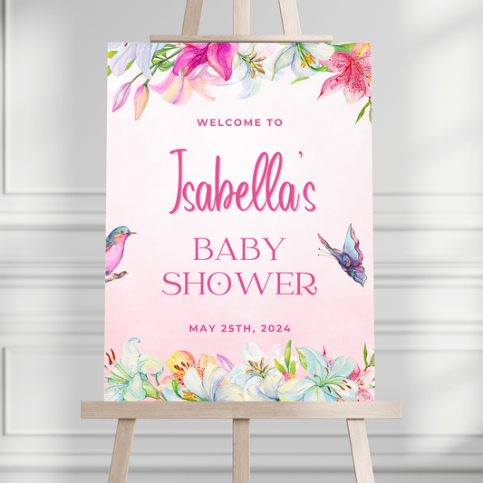 Pink Floral Baby Shower Welcome Sign - Magnolia Dane Co.