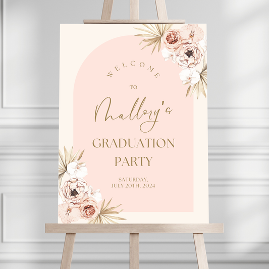 Pink Boho Arch Graduation Party Welcome Sign - Magnolia Dane Co.