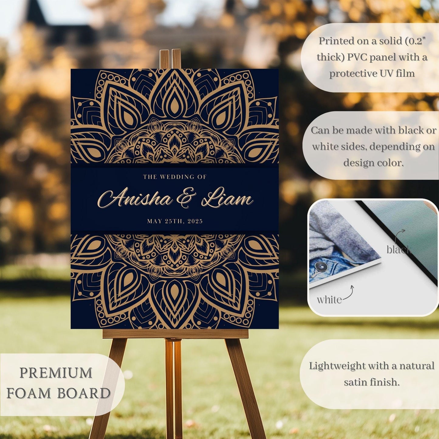 Navy & Gold Intricate Indian Wedding Welcome Sign for Mehndi, Sangeet, Haldi etc.