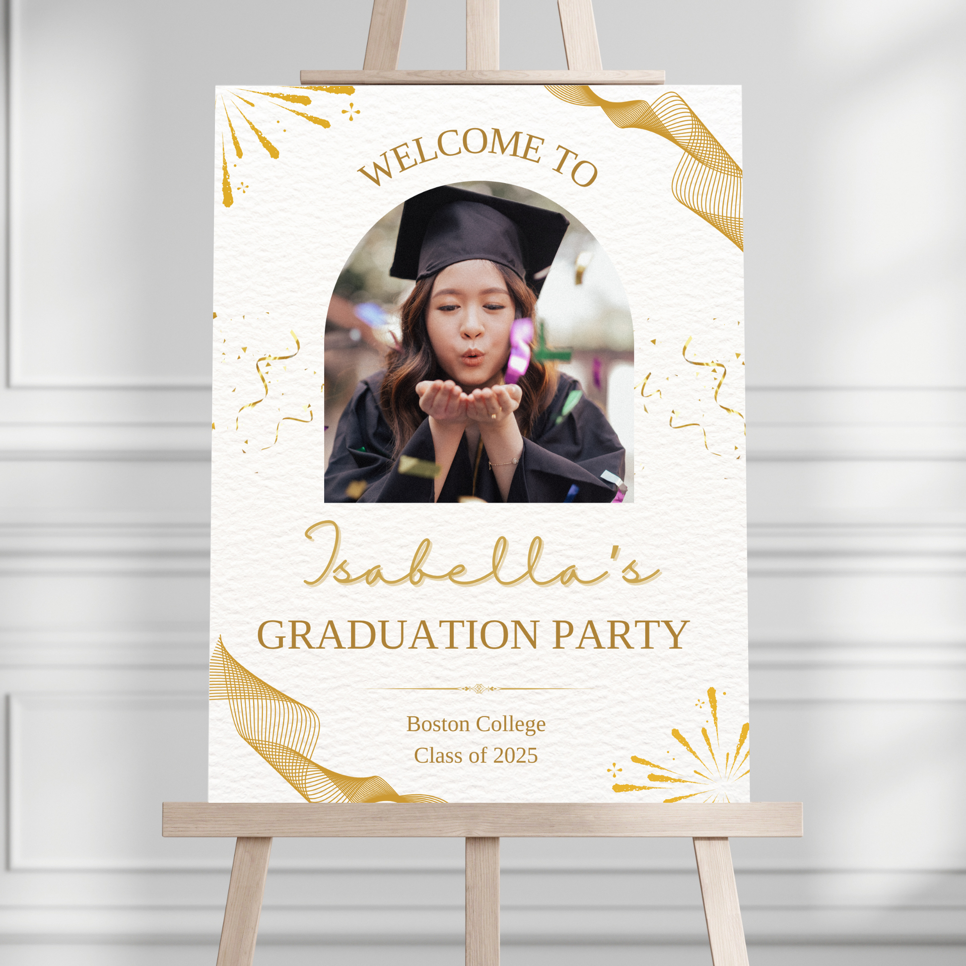 Gold Ribbon Custom Photo Graduation Party Welcome Sign - Magnolia Dane Co.