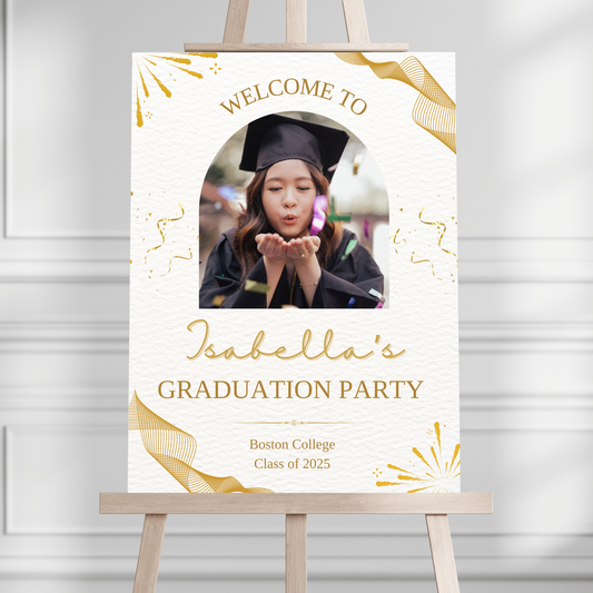 Gold Ribbon Custom Photo Graduation Party Welcome Sign - Magnolia Dane Co.