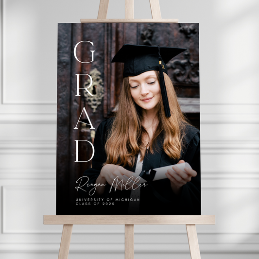 "GRAD" Simple Text Custom Photo Graduation Party Welcome Sign - Magnolia Dane Co.