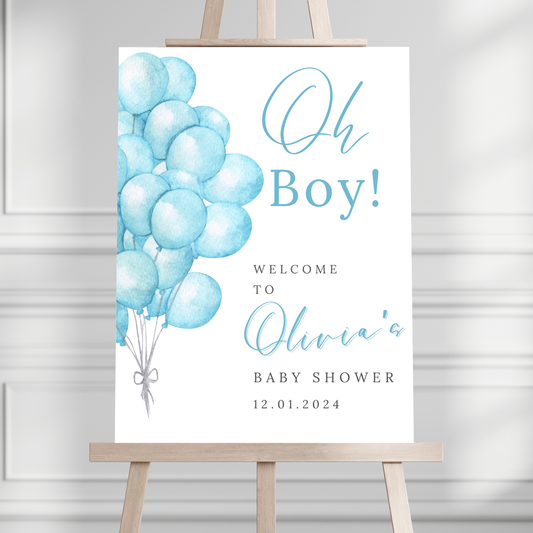 "Oh Baby!" Blue Balloons Baby Shower Welcome Sign - Magnolia Dane Co.