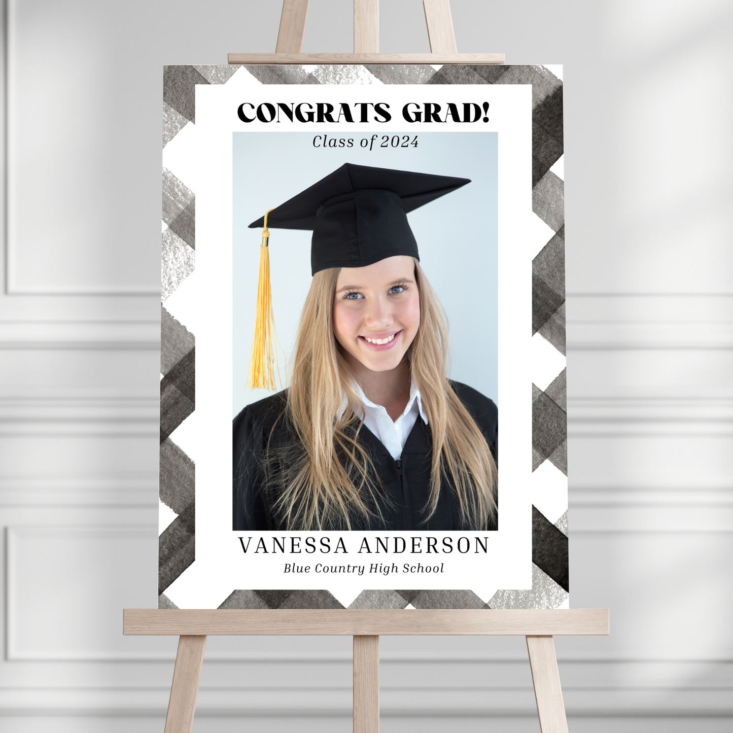 Black Plaid Custom Photo Graduation Party Welcome Sign - Magnolia Dane Co.