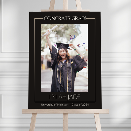 "Congrats Grad" Custom Photo Graduation Party Welcome Sign - Magnolia Dane Co.