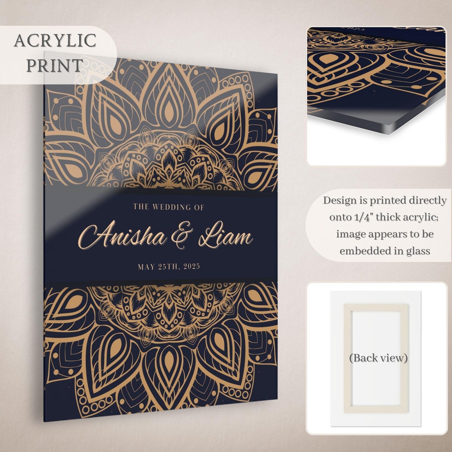Navy & Gold Intricate Indian Wedding Welcome Sign for Mehndi, Sangeet, Haldi etc.