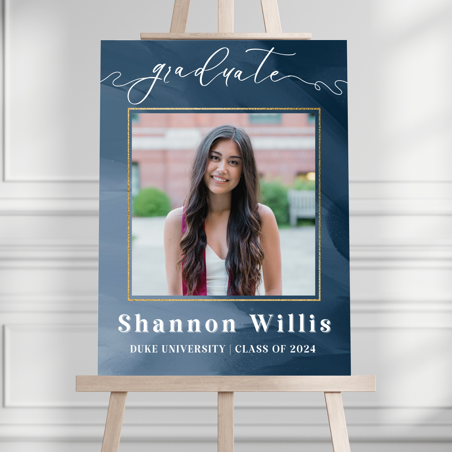 Blue Scroll Custom Photo Graduation Party Welcome Sign - Magnolia Dane Co.
