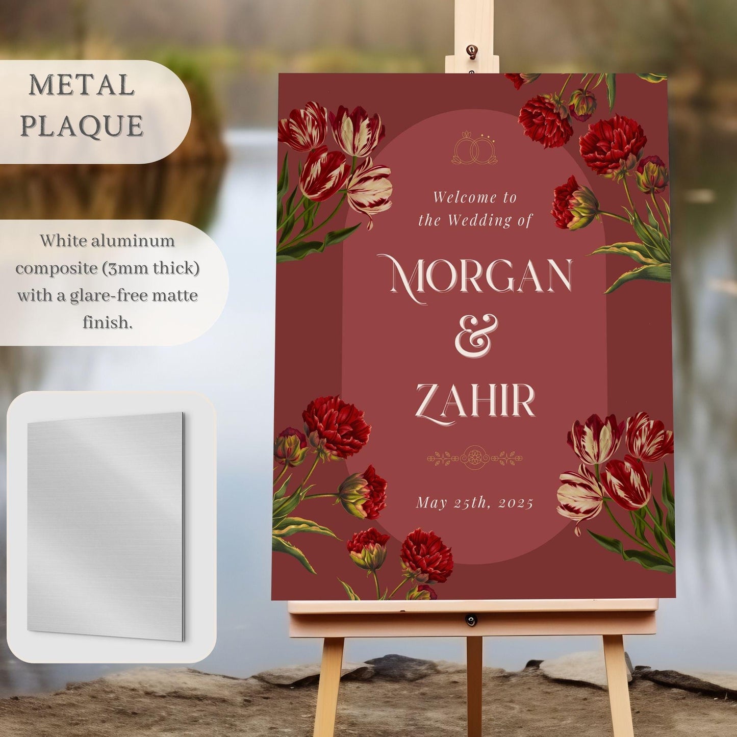 Red Floral Indian Wedding Welcome Sign for Mehndi, Sangeet, Haldi etc.