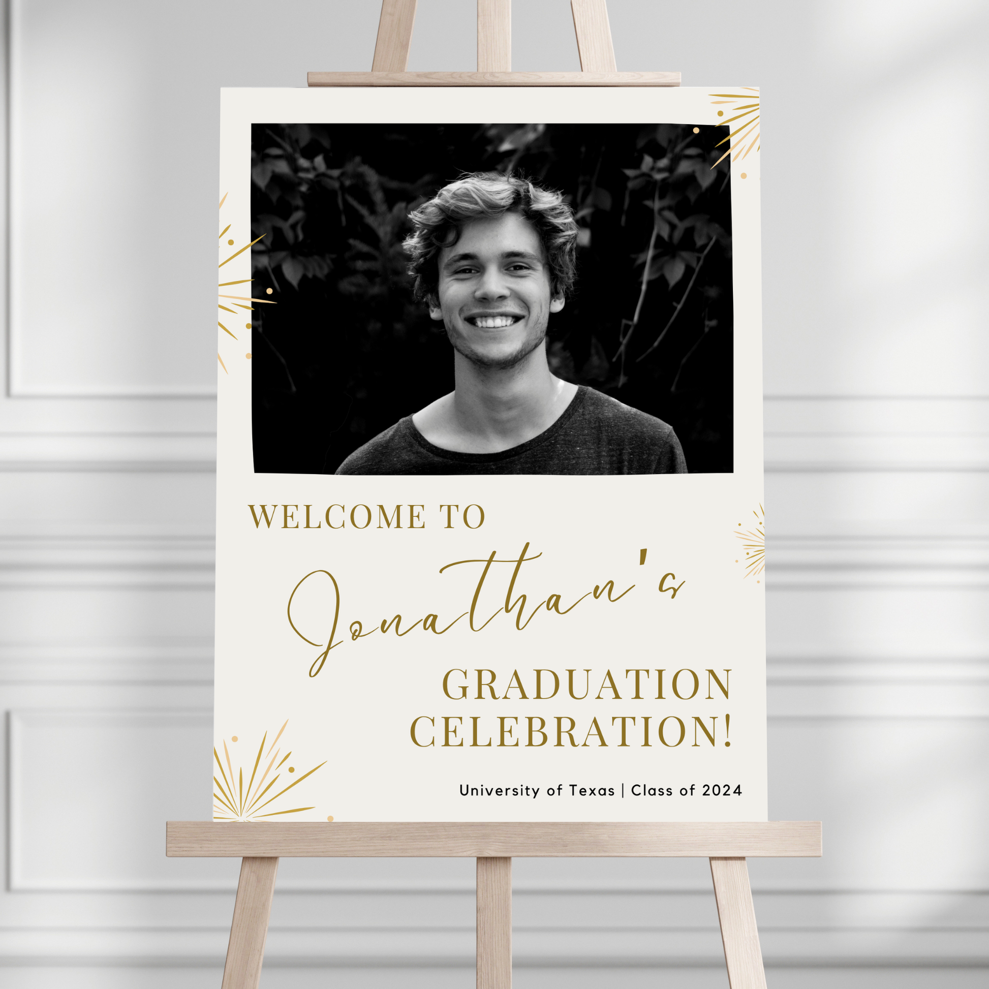 Gold Fireworks Custom Photo Graduation Party Welcome Sign - Magnolia Dane Co.