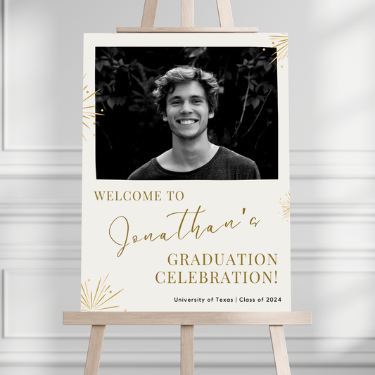 Gold Fireworks Custom Photo Graduation Party Welcome Sign - Magnolia Dane Co.