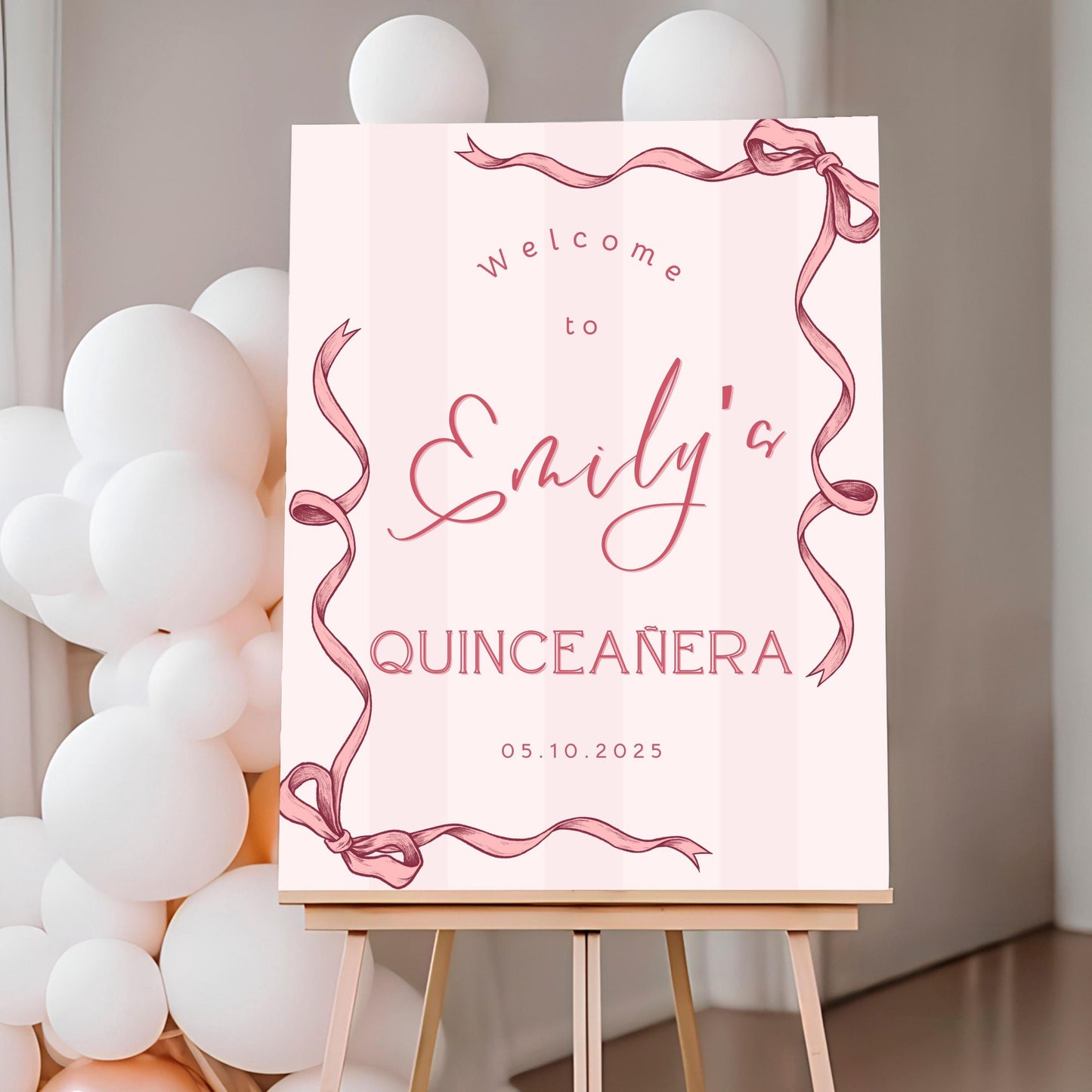 Pink Coquette Bow Quinceañera Welcome Sign