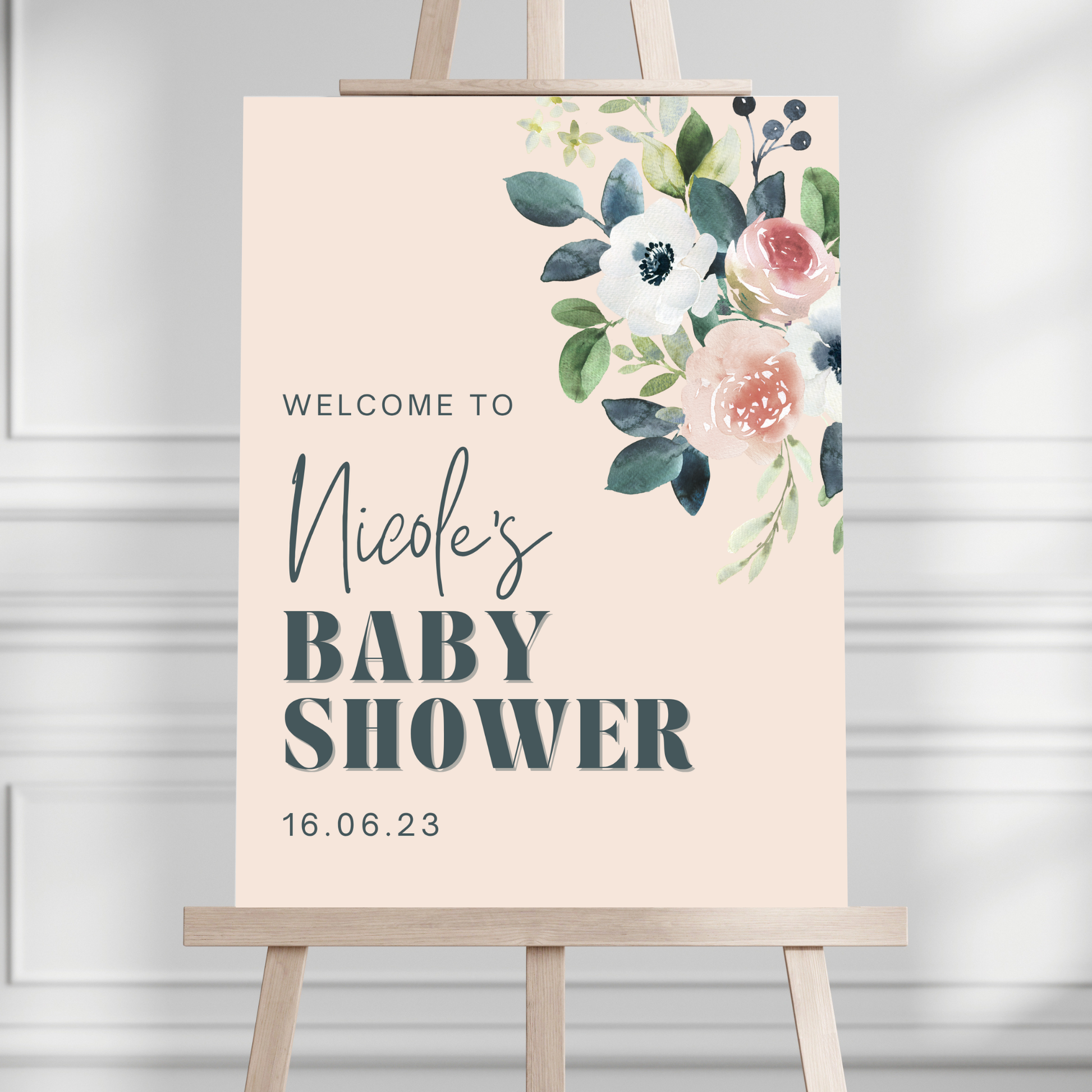 Modern Floral Baby Shower Welcome Sign | Peach - Magnolia Dane Co.