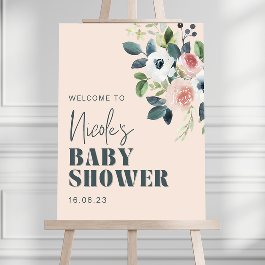 Modern Floral Baby Shower Welcome Sign | Peach - Magnolia Dane Co.
