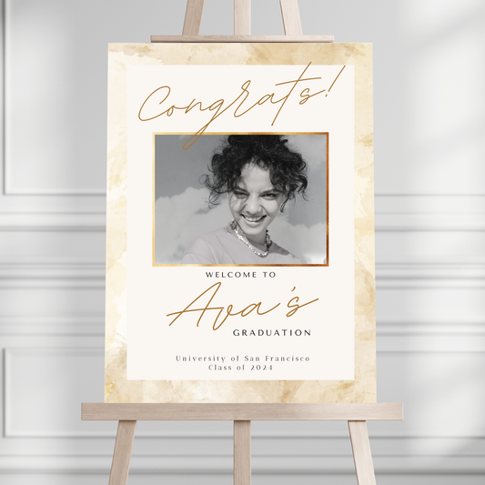 "Congrats" Gold Custom Photo Graduation Party Welcome Sign - Magnolia Dane Co.