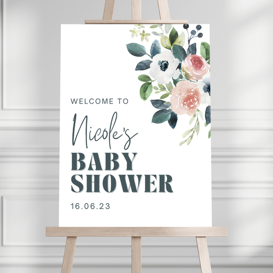 Modern Floral Baby Shower Welcome Sign | White - Magnolia Dane Co.