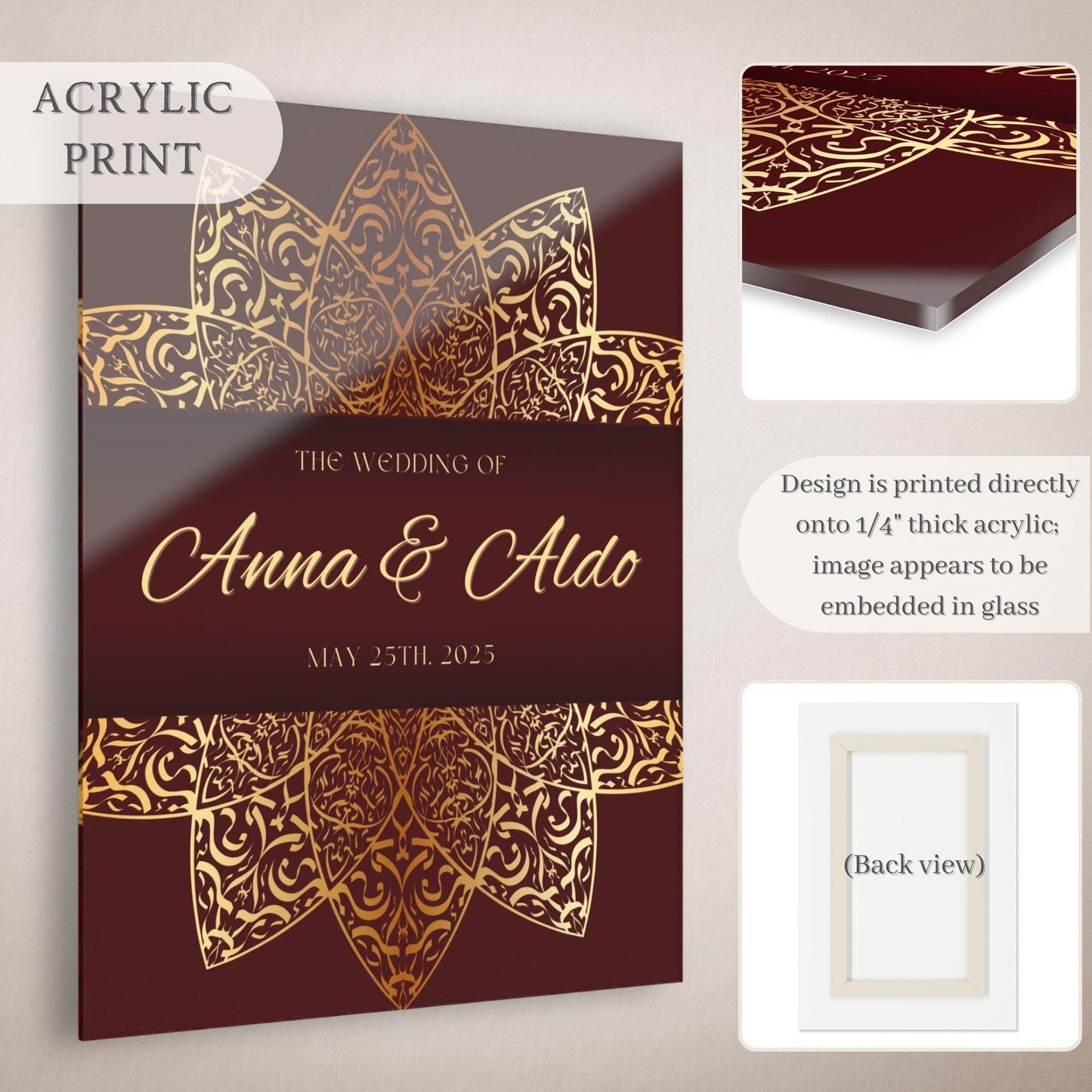 Maroon & gold Intricate Indian Wedding Welcome Sign for Mehndi, Sangeet, Haldi etc.