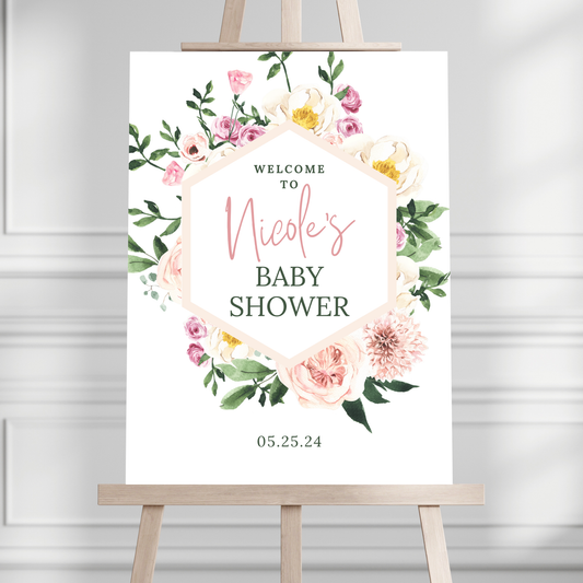 Floral Geometric Baby Shower Welcome Sign - Magnolia Dane Co.
