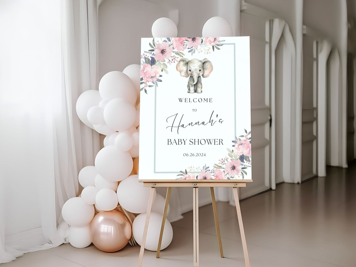 Floral Elephant Baby Shower Welcome Sign
