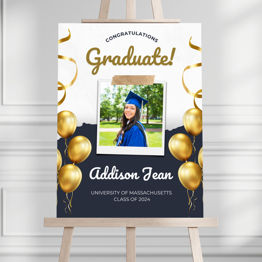 "Congratulations Graduate" Custom Photo Graduation Party Welcome Sign - Magnolia Dane Co.