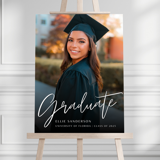 Simple Calligraphy Photo Graduation Party Welcome Sign