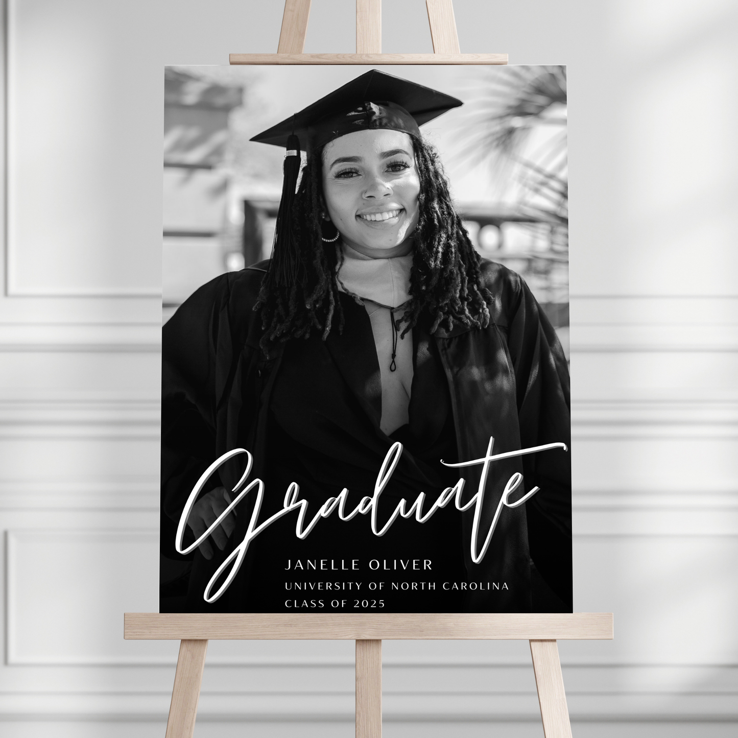 Black & White Calligraphy Photo Graduation Party Welcome Sign