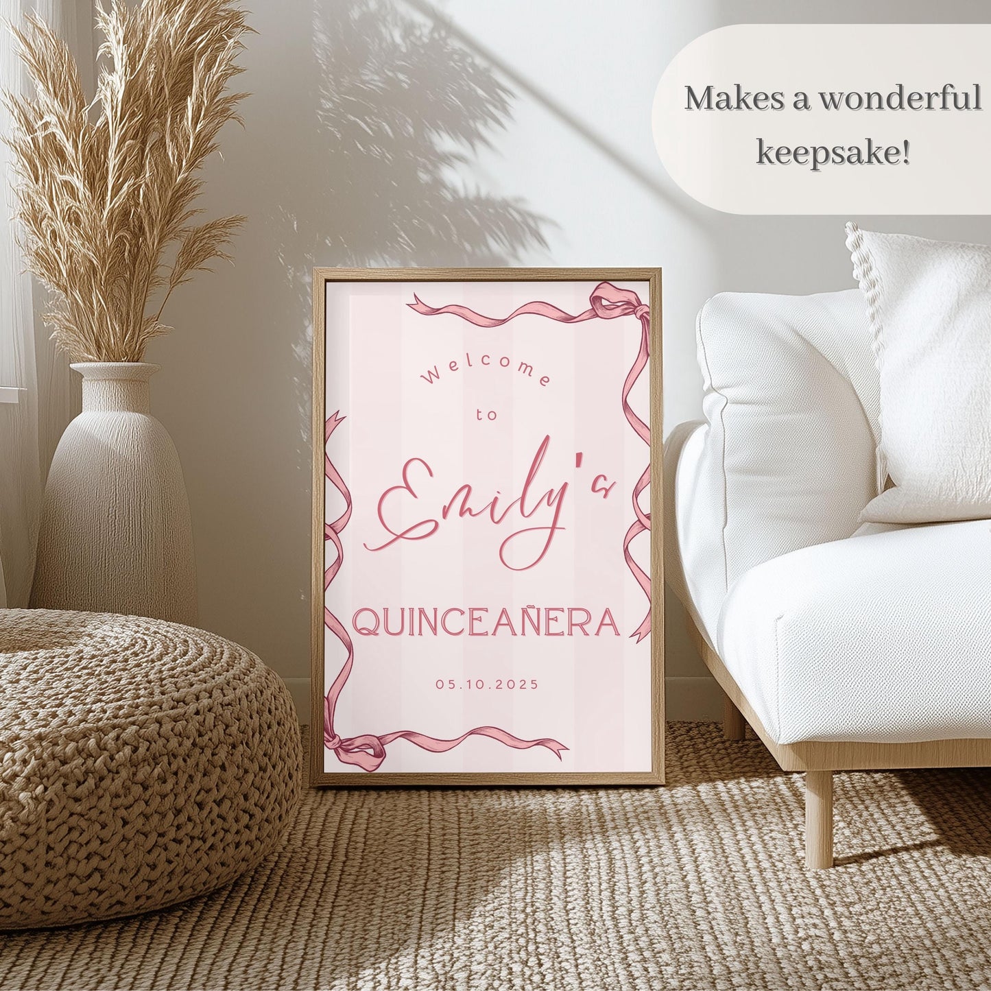 Pink Coquette Bow Quinceañera Welcome Sign