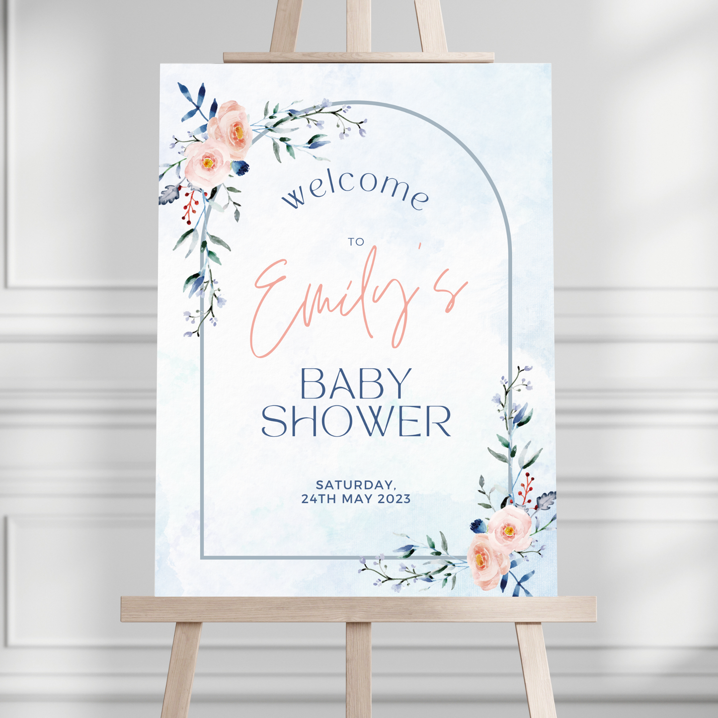 Blue & Pink Floral Baby Shower Welcome Sign - Magnolia Dane Co.