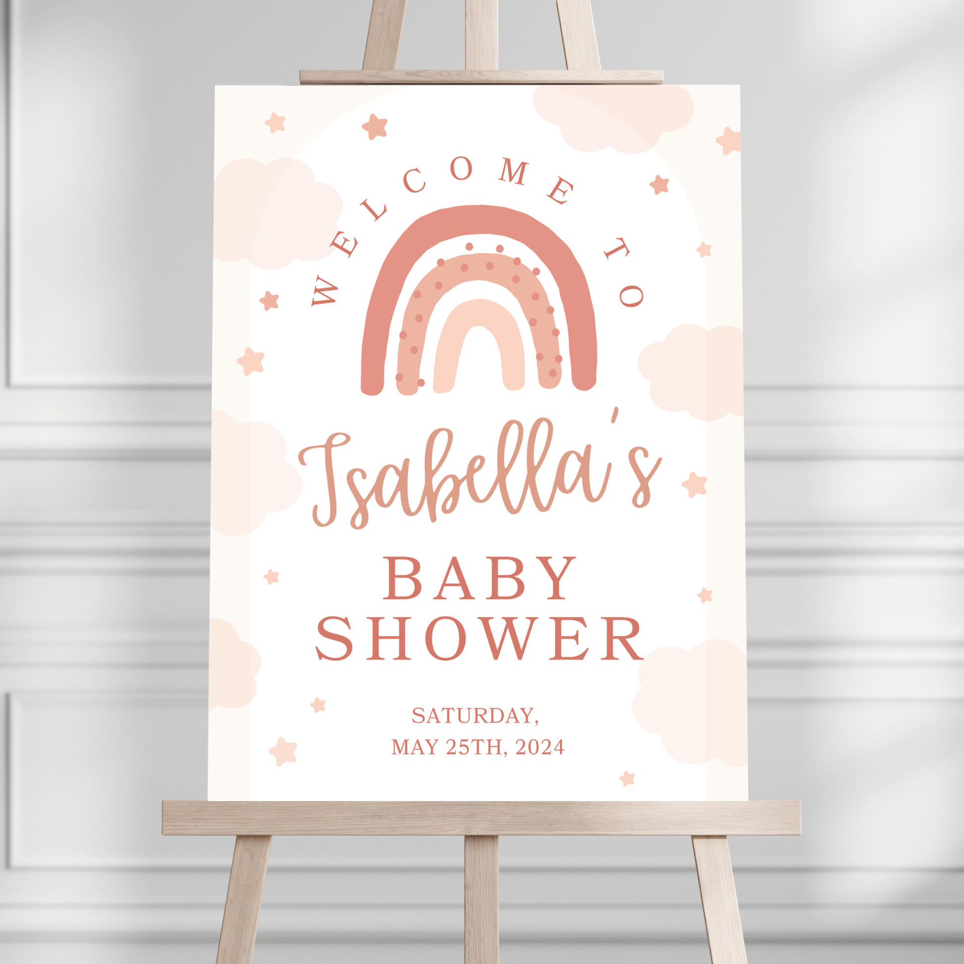 Pink Boho Rainbow Baby Shower Welcome Sign - Magnolia Dane Co.