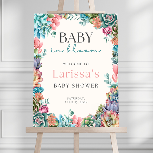 "Baby in Bloom" Succulent Garden Baby Shower Welcome Sign - Magnolia Dane Co.