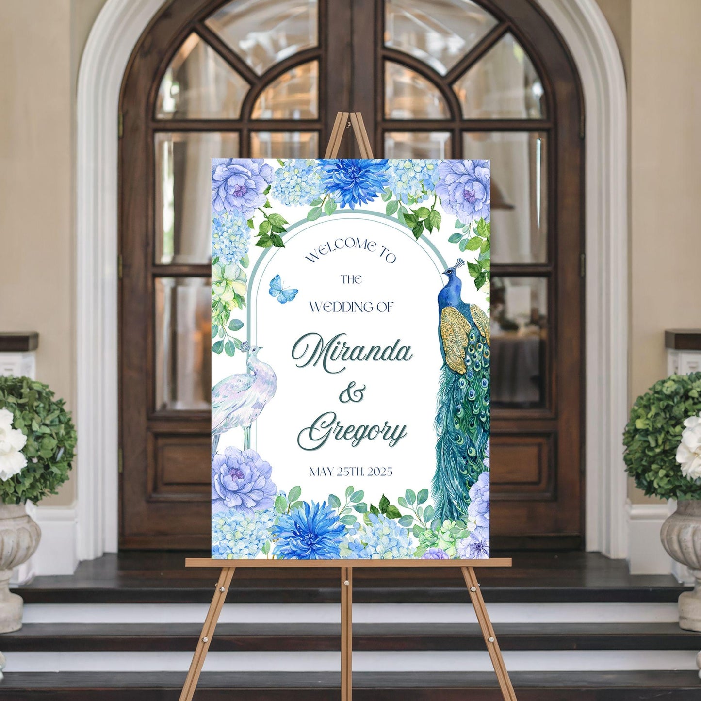 Blue Peacock Indian Wedding Welcome Sign for Mehndi, Sangeet, Haldi etc.