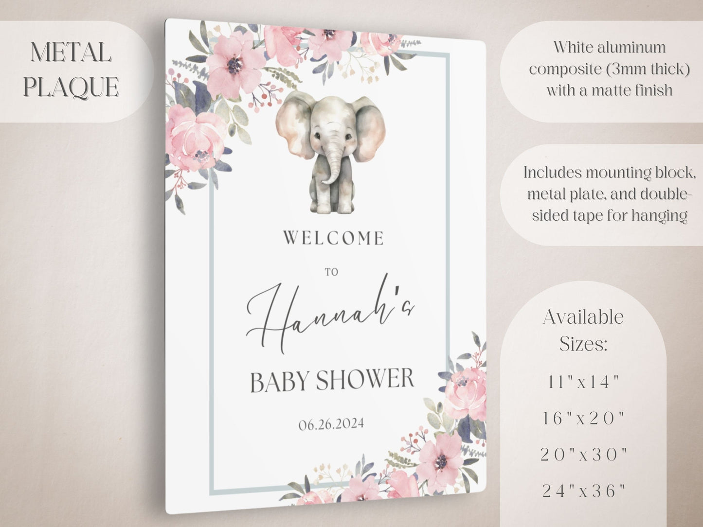 Floral Elephant Baby Shower Welcome Sign