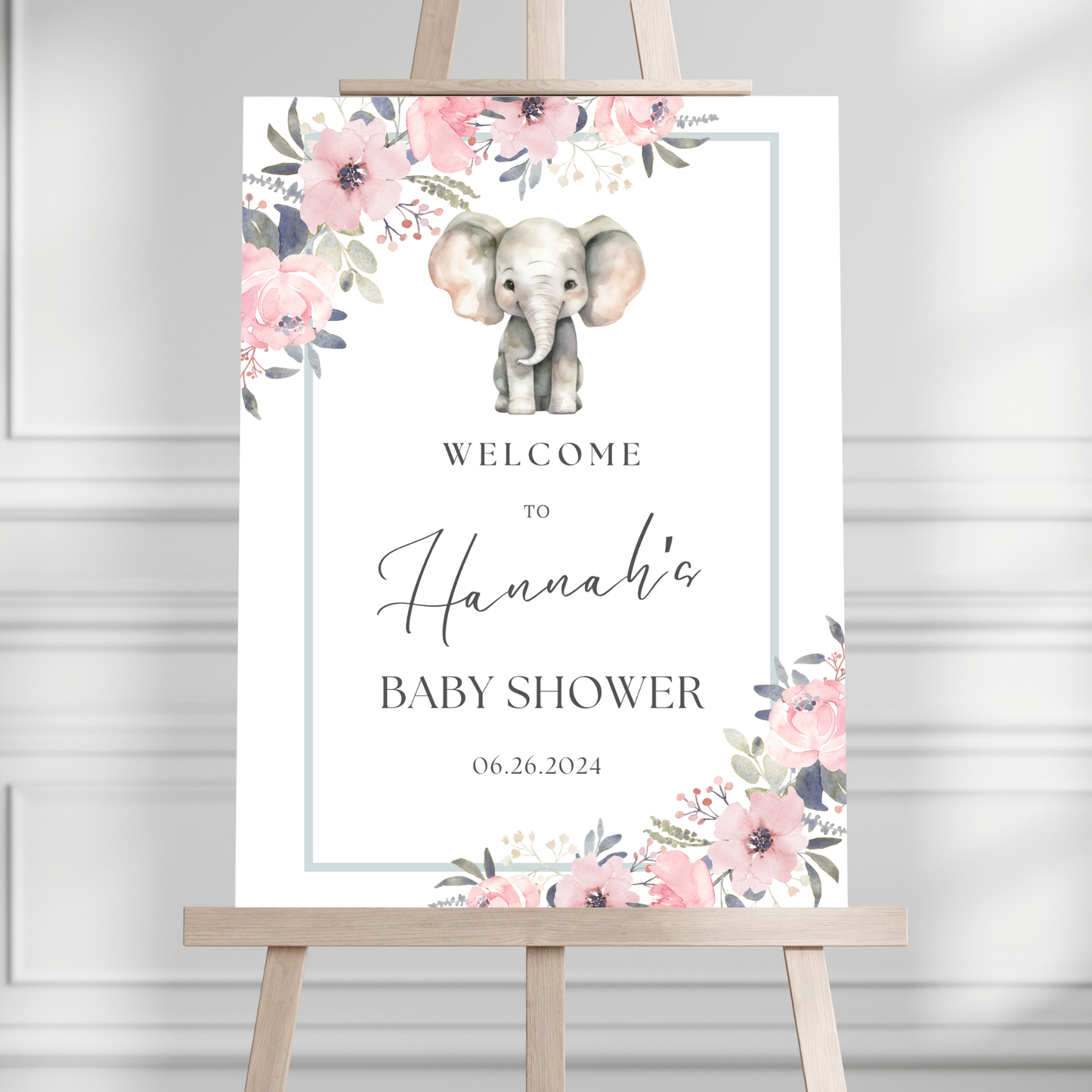 Floral Elephant Baby Shower Welcome Sign