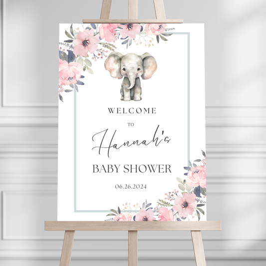 Floral Elephant  Baby Shower Welcome Sign