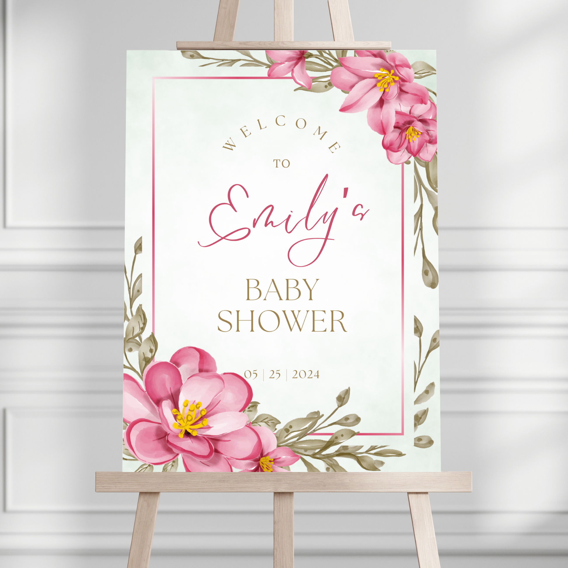 Pink Floral Baby Shower Welcome Sign - Magnolia Dane Co.
