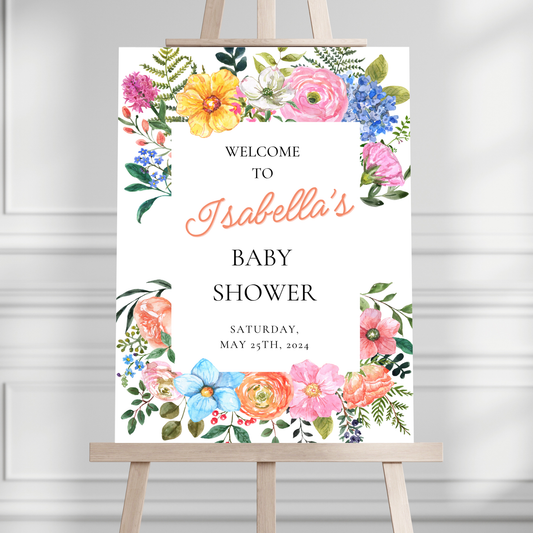 "Baby in Bloom" Floral Baby Shower Welcome Sign - Magnolia Dane Co.