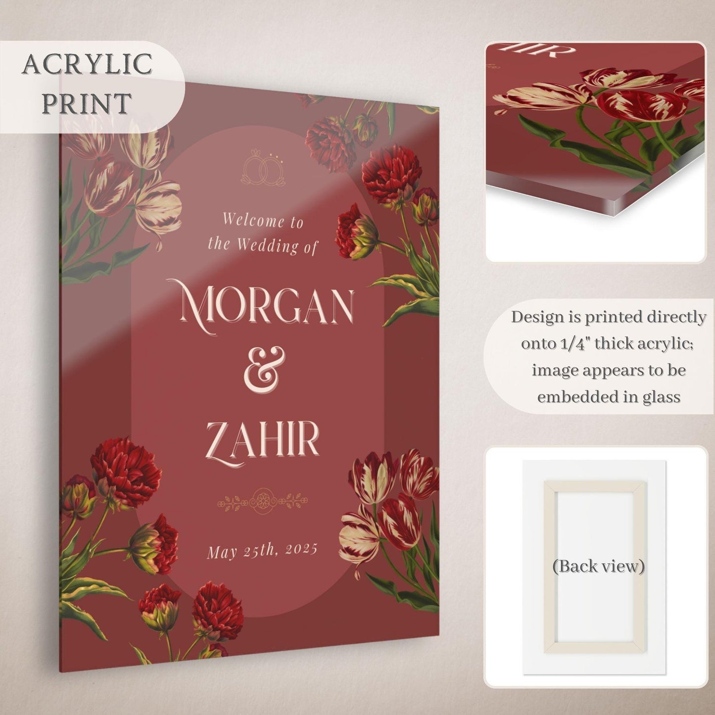 Red Floral Indian Wedding Welcome Sign for Mehndi, Sangeet, Haldi etc.