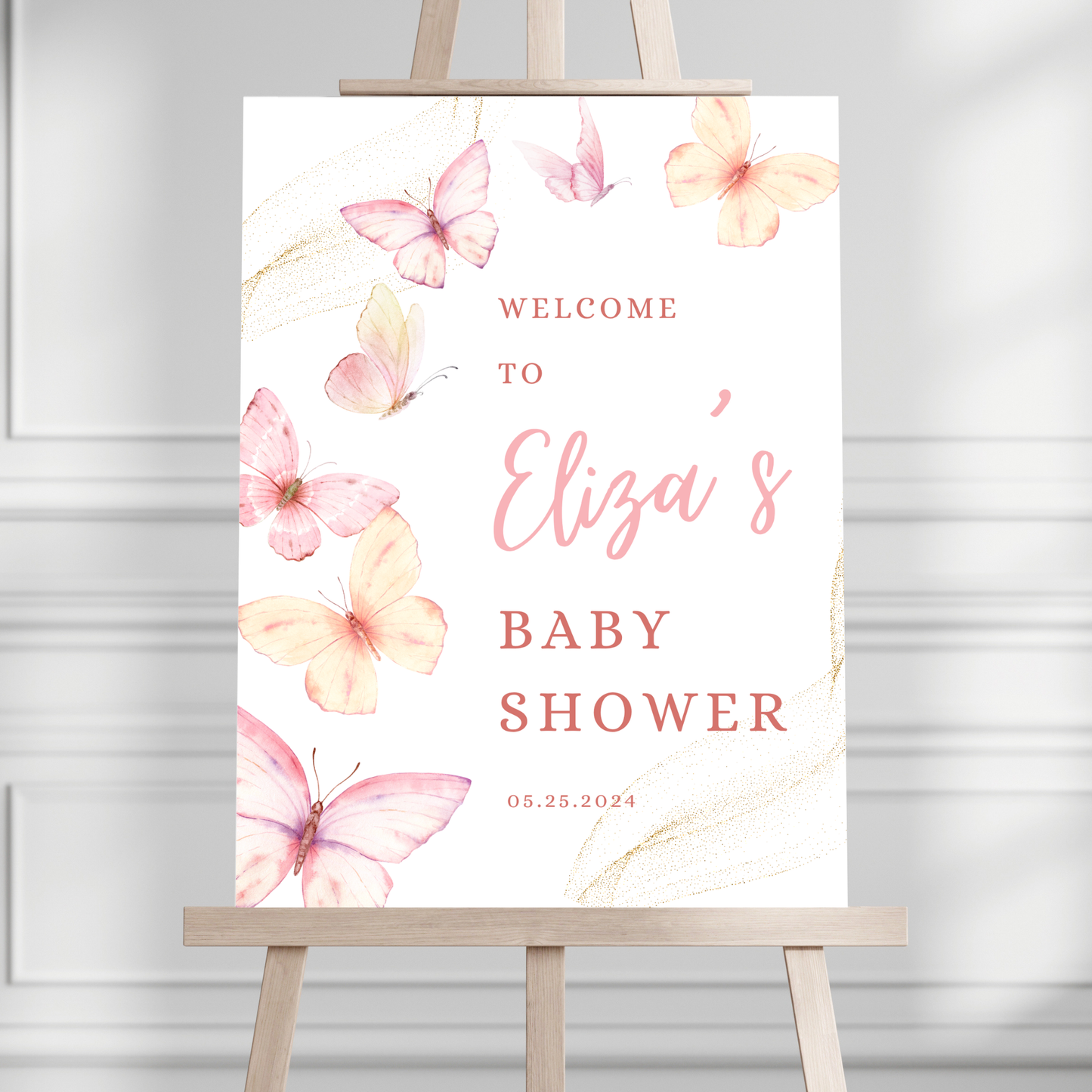 Delicate Butterflies Baby Shower Welcome Sign