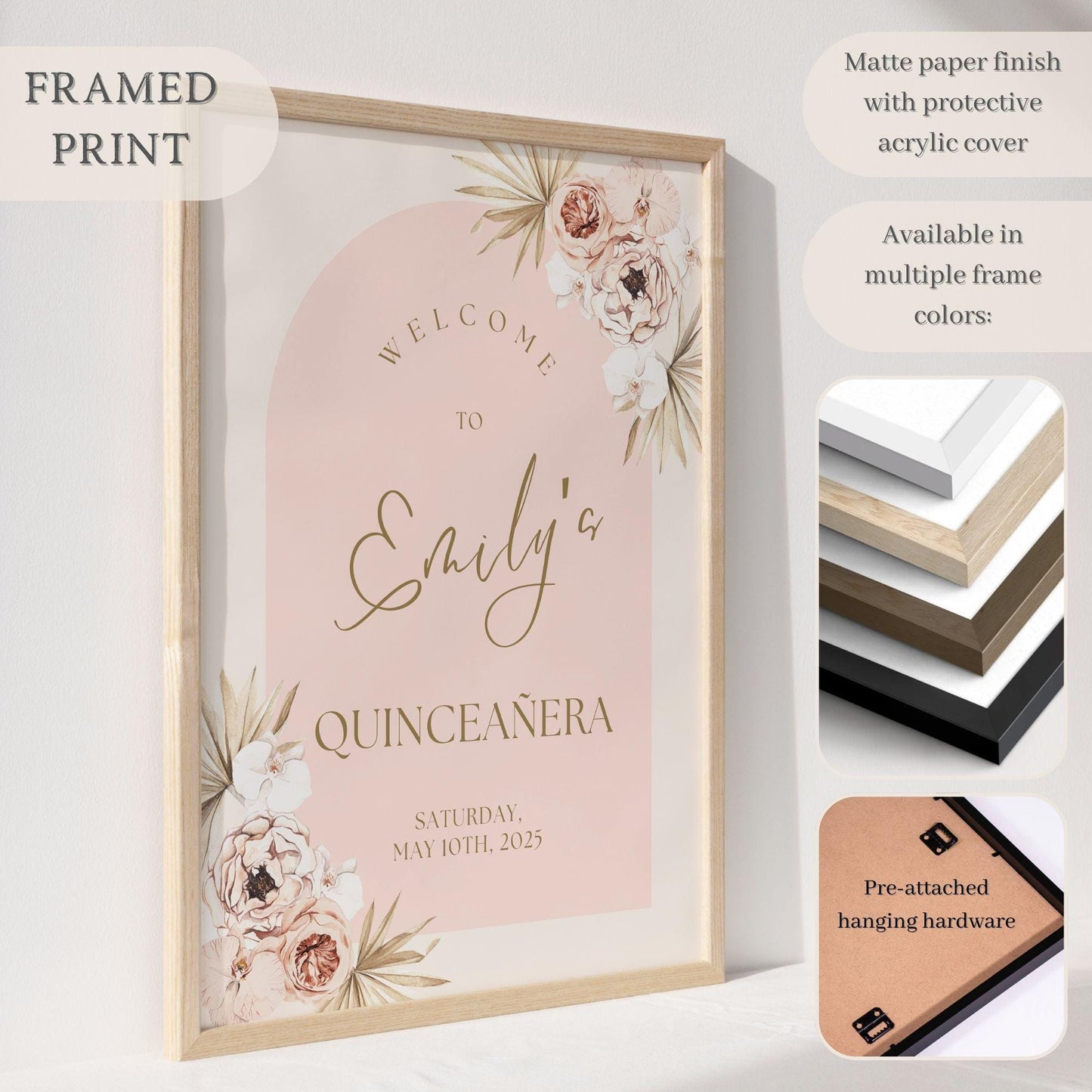 Boho Arch Quinceañera Welcome Sign