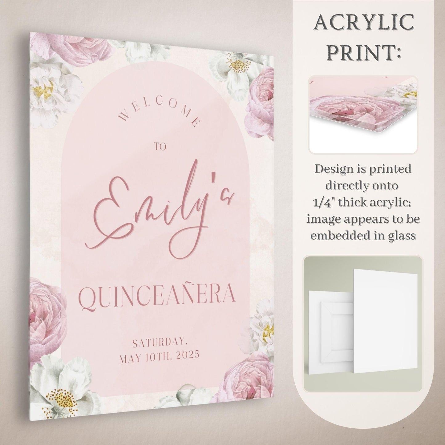 Delicate Floral Arch Quinceañera Welcome Sign