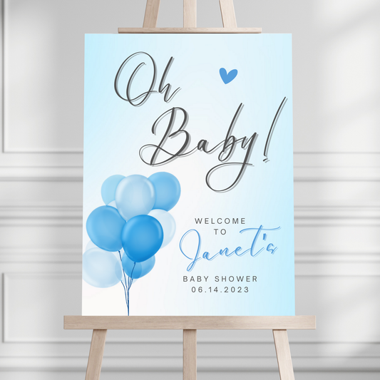 "Oh Baby!" Blue Balloon Baby Shower Welcome Sign - Magnolia Dane Co.
